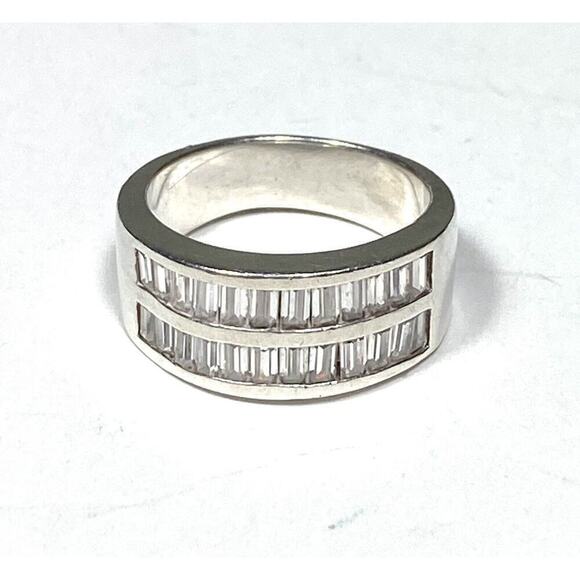 925 Sterling Silver Ring 6.5 Cubic Zirconia 4.91g Vintage Estate